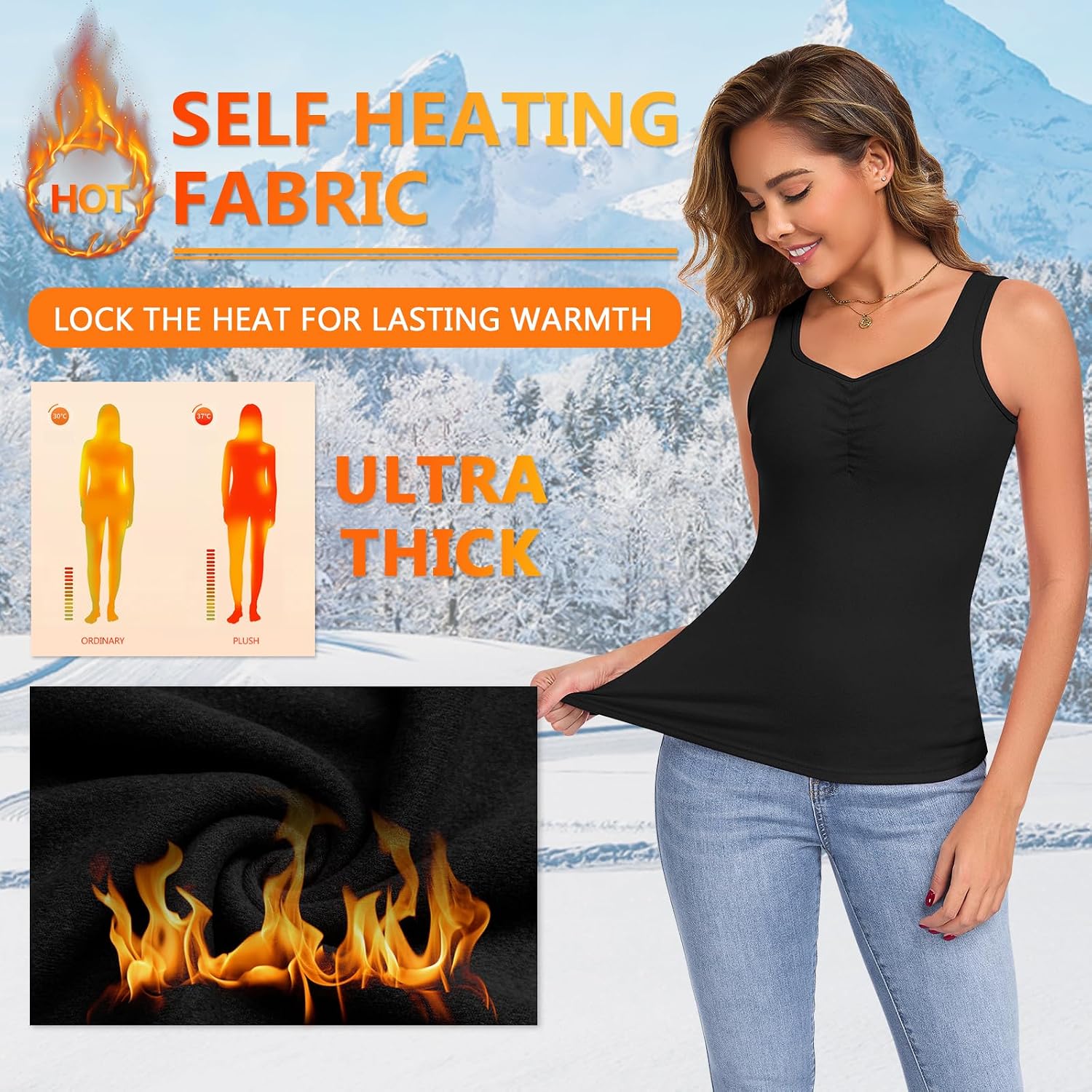 WOWENY Thermal Fleece Tank Top for Women Sleeveless Sweetheart Neck Winter Vest Underwear Tops Warm Cami Base Layer