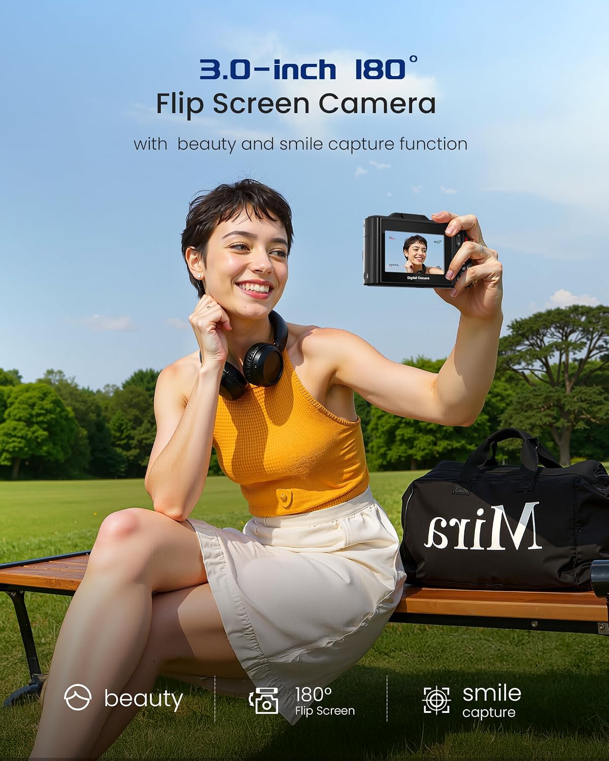5K 75MP Digital Camera for Photography with WiFi - Autofocus Vlogging Camera for YouTube with 64GB SD Card, 18X Zoom 3" 180° Flip Screen Compact Travel Camera with 2 Batteries for Teens and Beginner