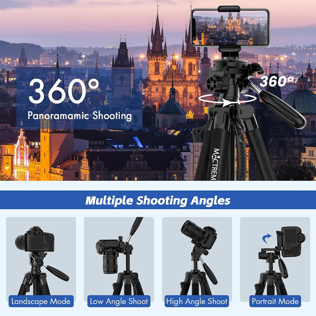 MACTREM 75in Aluminum Lightweight Travel Tripod for DSLR Camera Phone iPad