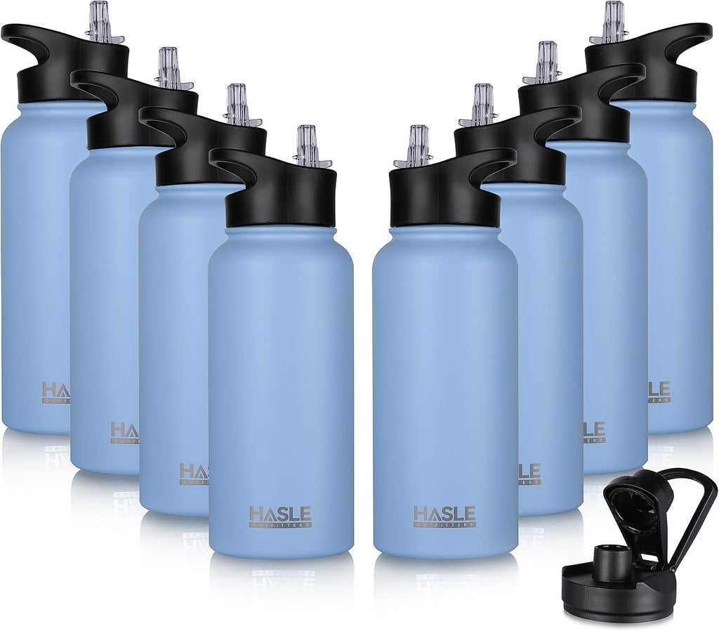 HASLE OUTFITTERS 32 oz Insulated Water Bottle Stainless Steel Double Walled Vacuum Sports Water Bottle with 2 Lids (Straw and Spout Lid) for Gym Camping Hiking(Blue,8)