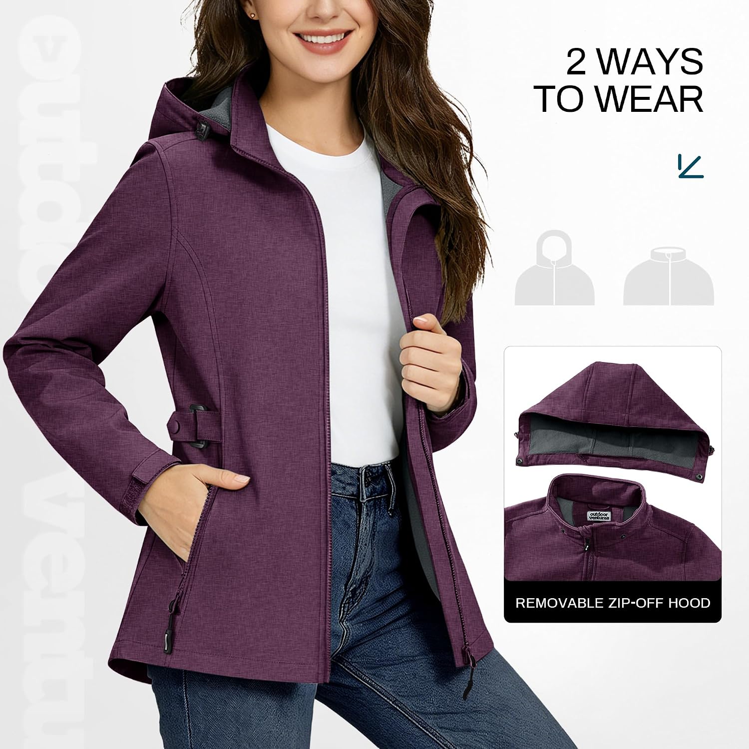 Outdoor Ventures Women's Fleece Lined Rain Jacket Waterproof Softshell Coat