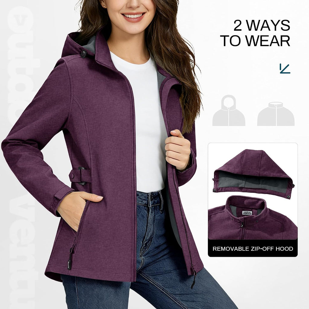 Outdoor Ventures Women's Fleece Lined Rain Jacket Waterproof Softshell Coat