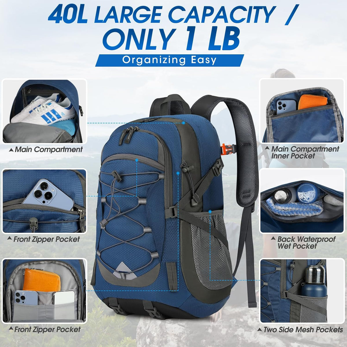 IGOLUMON Hiking Backpack 40L Packable Lightweight Camping Daypack Men Women