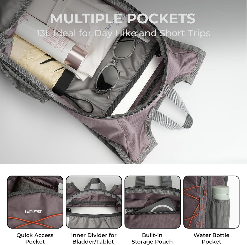 Small Hiking Backpack 13L Lightweight Foldable Travel Daypack for Men Women