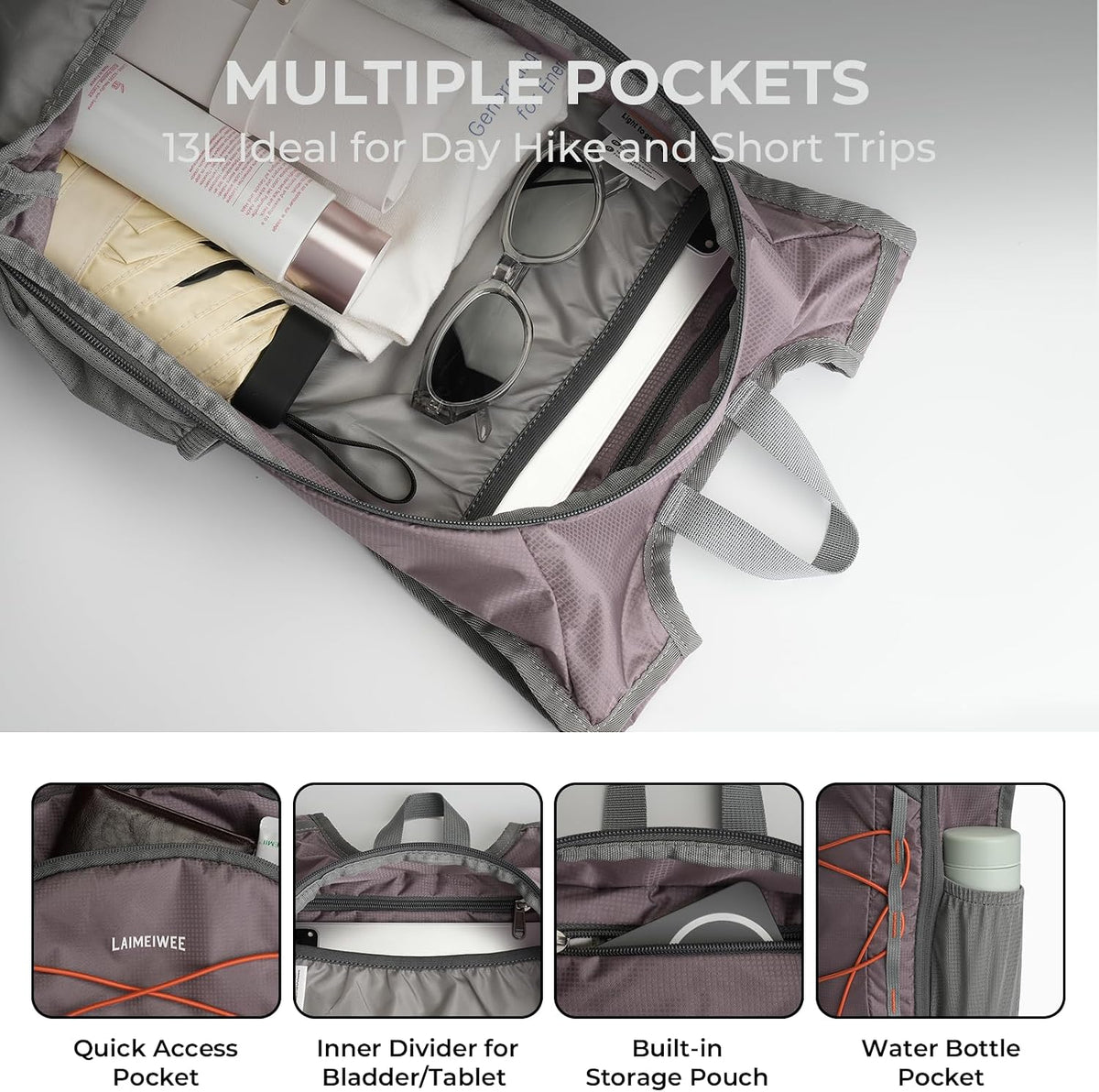 Small Hiking Backpack 13L Lightweight Foldable Travel Daypack for Men Women