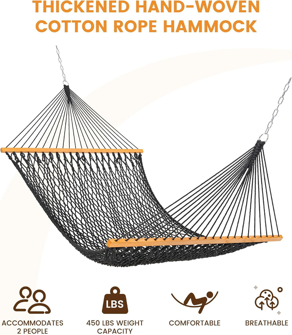 Lazy Daze Double Handwoven Rope Hammock for Outdoor Fits 12-13 Ft Stand
