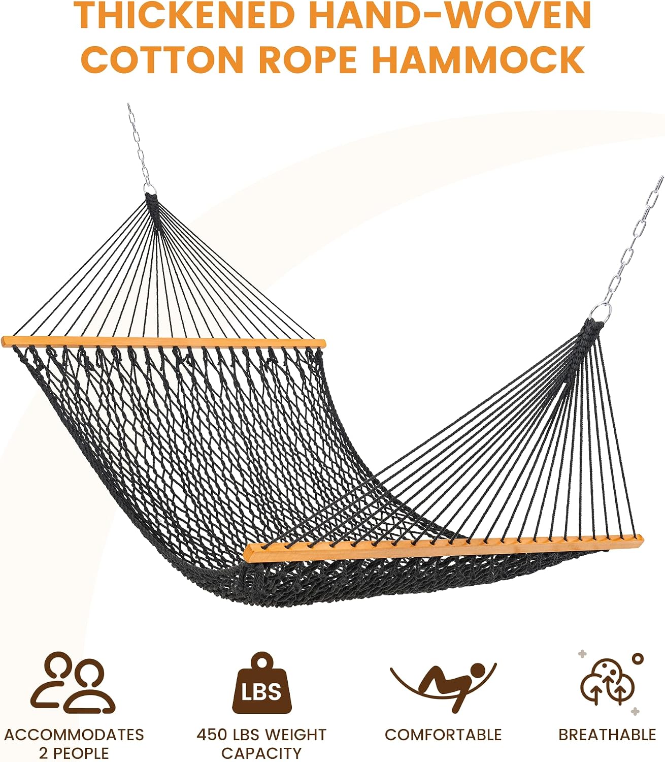 Lazy Daze Double Handwoven Rope Hammock for Outdoor Fits 12-13 Ft Stand