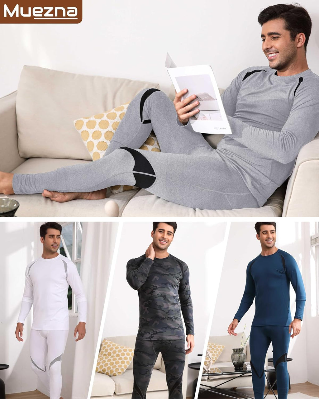 Muezna Men's Thermal Top and Bottom Set Underwear Long Johns Base Layer