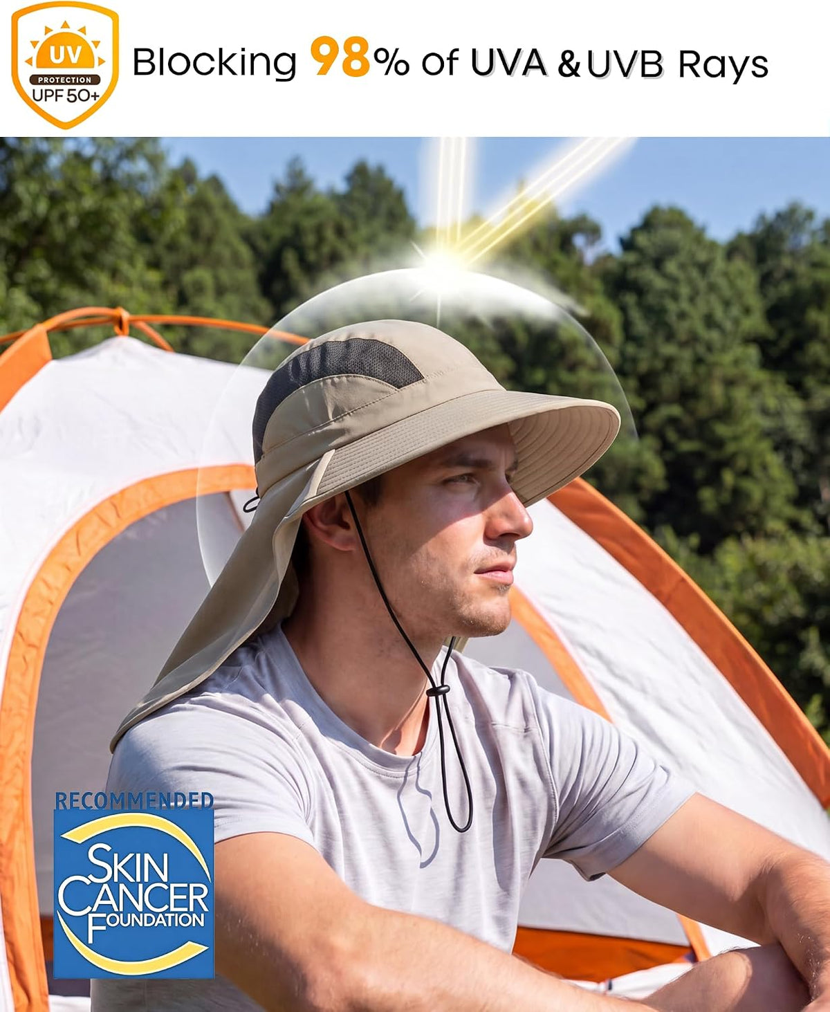 Home Prefer UPF 50+ Sun Hats for Men Women Wide Brim Fishing Hat with Neck Flap UV Protection Sunblock Safari Bucket Hat