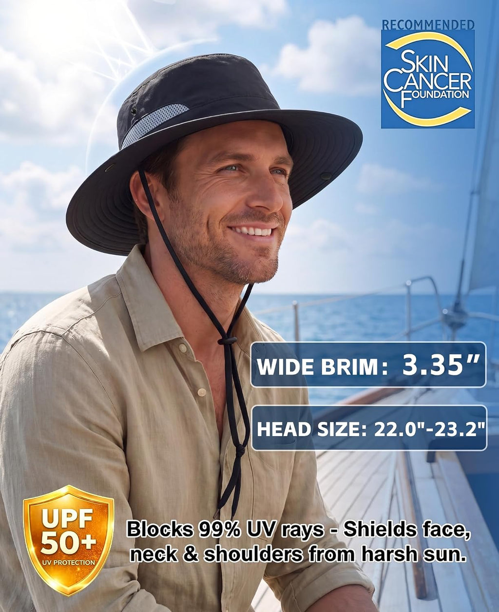 Connectyle Wide Brim Sun Hat for Men Women UPF 50+ Outdoor Cowboy Hat UV Protection Bucket Hat for Fishing Hiking Travel