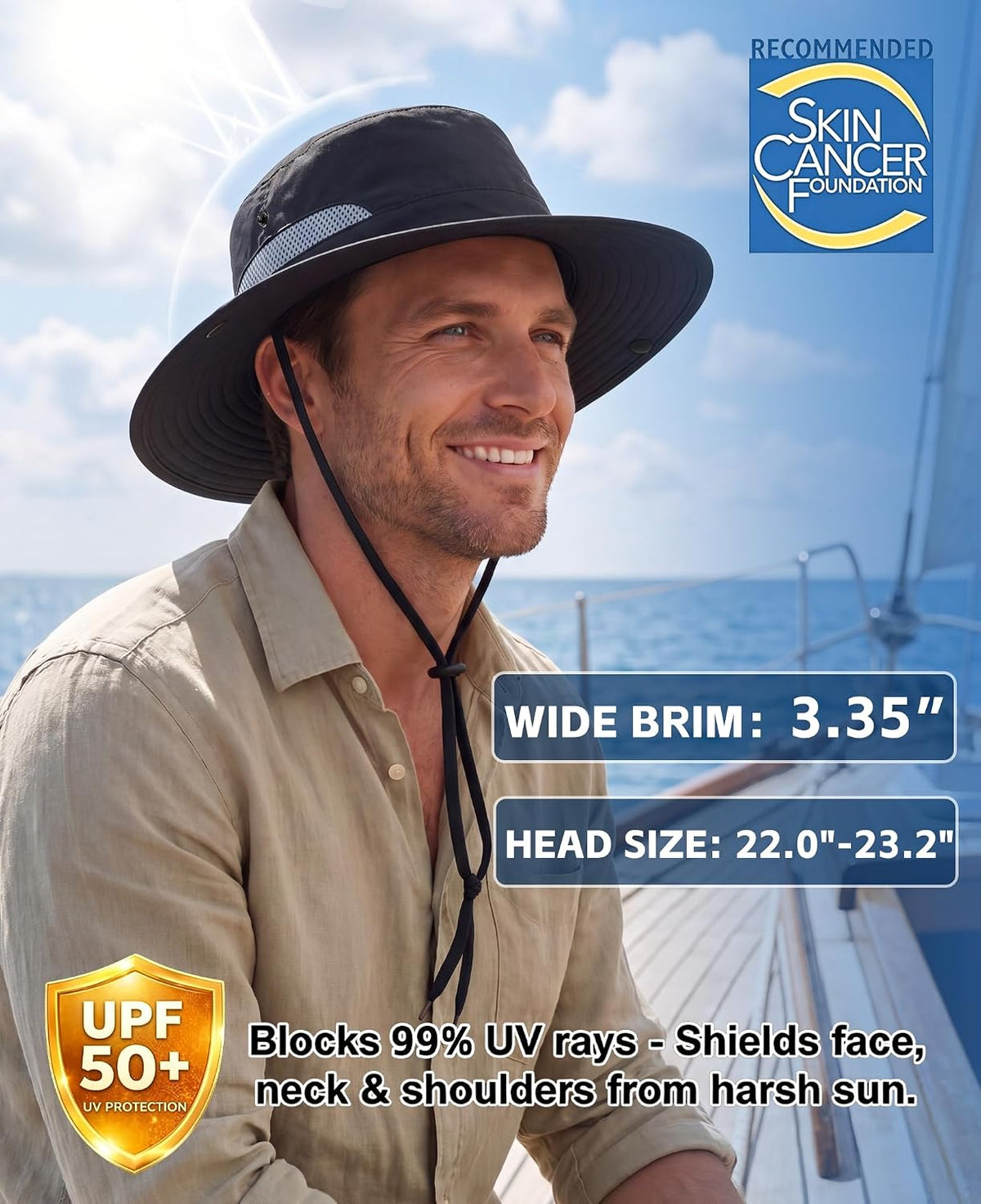 Connectyle Wide Brim Sun Hat for Men Women UPF 50+ Outdoor Cowboy Hat UV Protection Bucket Hat for Fishing Hiking Travel