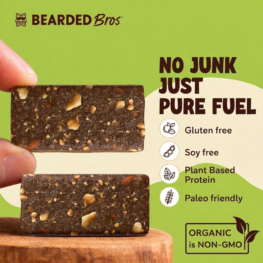 Bearded Brothers Vegan Organic Energy Bars, Almond Butter Vanilla, 12 Pack