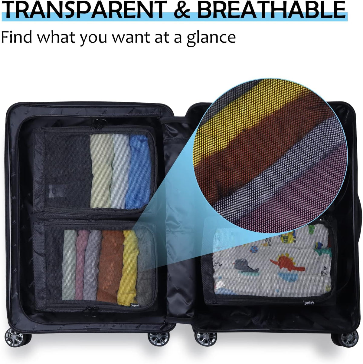 Gloppie 4-Pack Packing Cubes for Luggage - Organizer Suitcase Bags Set - Carry On Travel Accessories