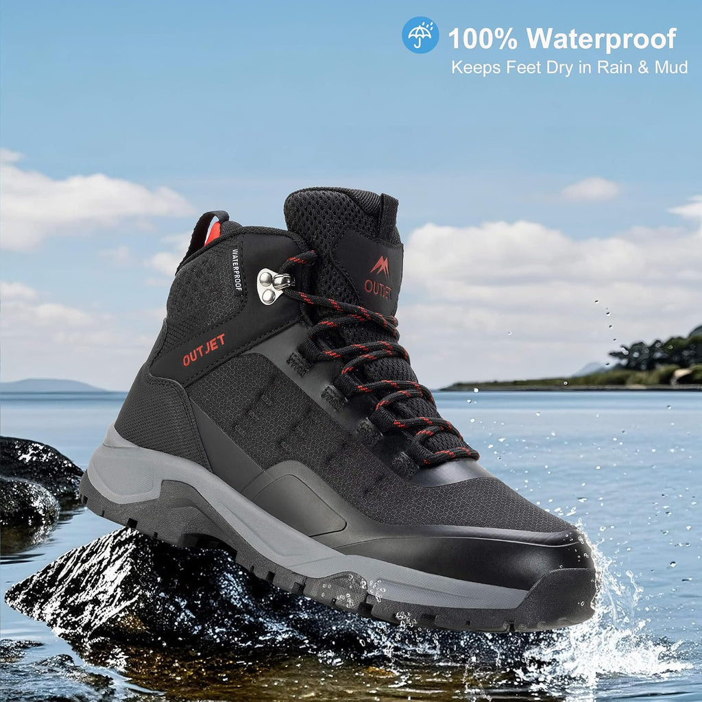 Men's Waterproof Hiking Boots Lightweight Leather Mid Ankle Outdoor Trail Trekking shoes