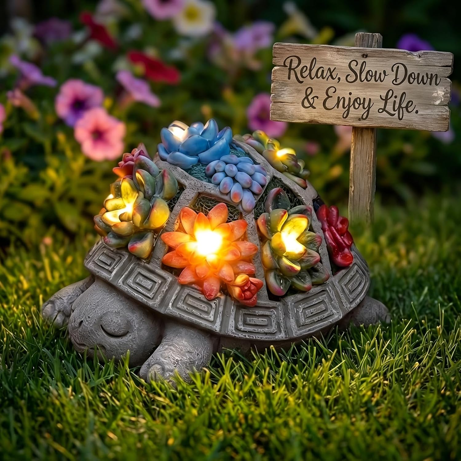 Turtle Garden Decor with Succulent LED Solar Lights Tortoise Garden Outdoor Statue for Yard Decorations Outside Patio Balcony Home Decoration Art Gift for Women Mom Grandma