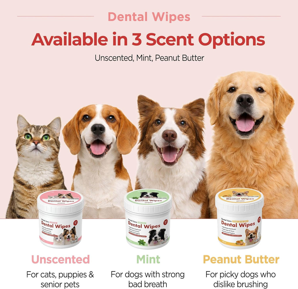 JAYU PET Unscented Dental Finger Wipes for Dogs and Cats, 50 Count