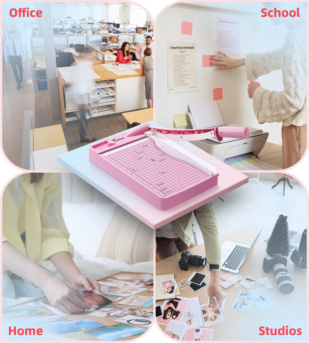 Firbon 12 Inch Guillotine Paper Cutter, Heavy Duty Paper Trimmer, Pink
