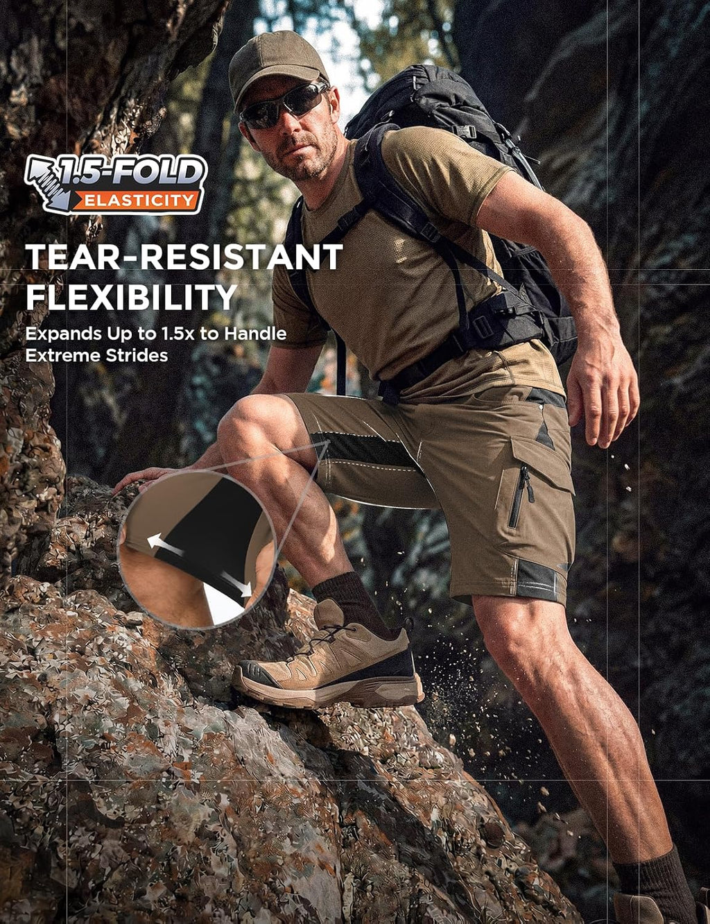 XKTTAC Men's Hiking Cargo Shorts: 4-Way Stretch with 6 Secure Pockets