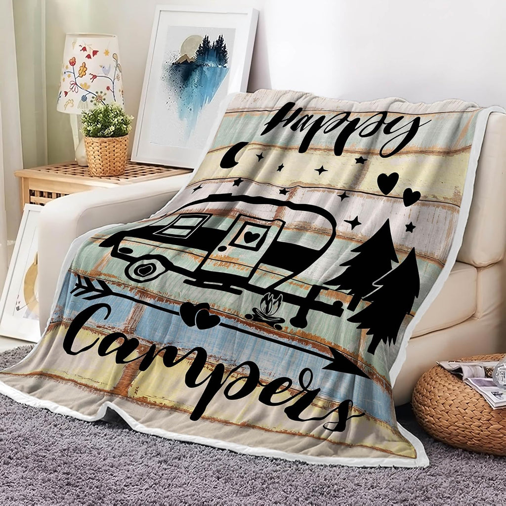 Outdoor Throw Blanket,Camping Blanket for Women Men Kids Adults, RV Blankets Gift for Camping Lovers, Super Cozy Blankets Fuzzy Plush Lightweight Throw Blankets for Sofa, Bed, Couch or Bed