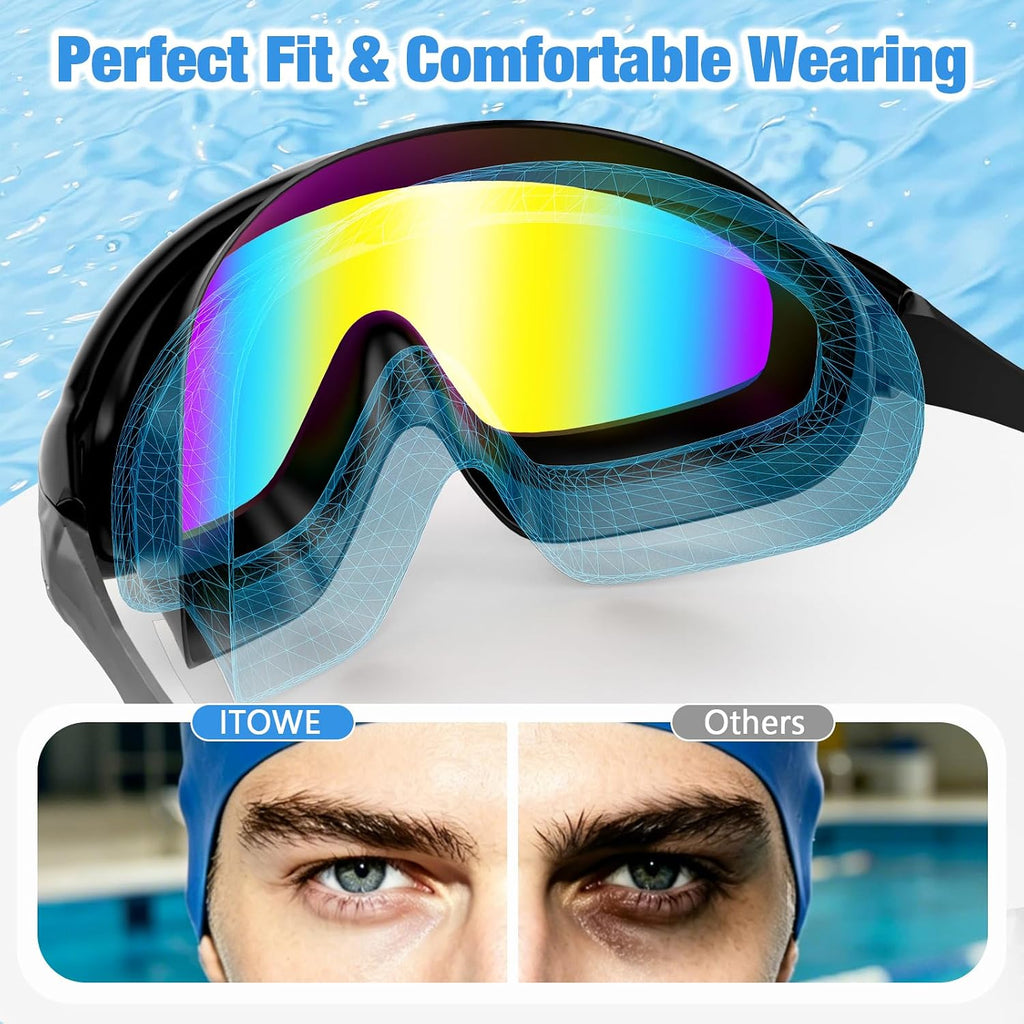 Swim Goggles for Adult Youth, Clear Wide View Anti-Fog UV No Leak