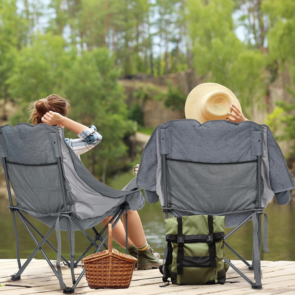 Oversized Camping Chairs with Cup Holder 500LBS,Grey