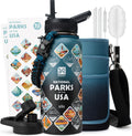 DYSANKY National Parks Water Bottle – 32 oz Insulated Stainless Steel Bottle with 63 Hand-Drawn Park Stickers, Carrier Bag, Strap & Gift Box – BPA-Free – Ideal for Hiking, Camping & Travel