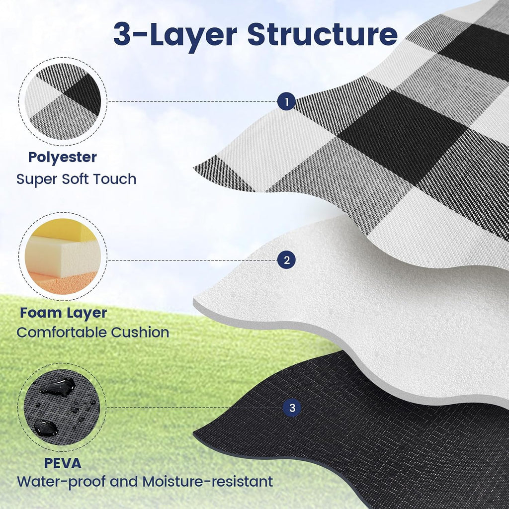 sapsisel 80”x 80” Picnic Blanket Extra Large, Waterproof and Foldable Beach Blanket, 3-Layer Outdoor Blanket for 6 to 8 Adults, for Camping, Park, Beach, Grass, Indoors…