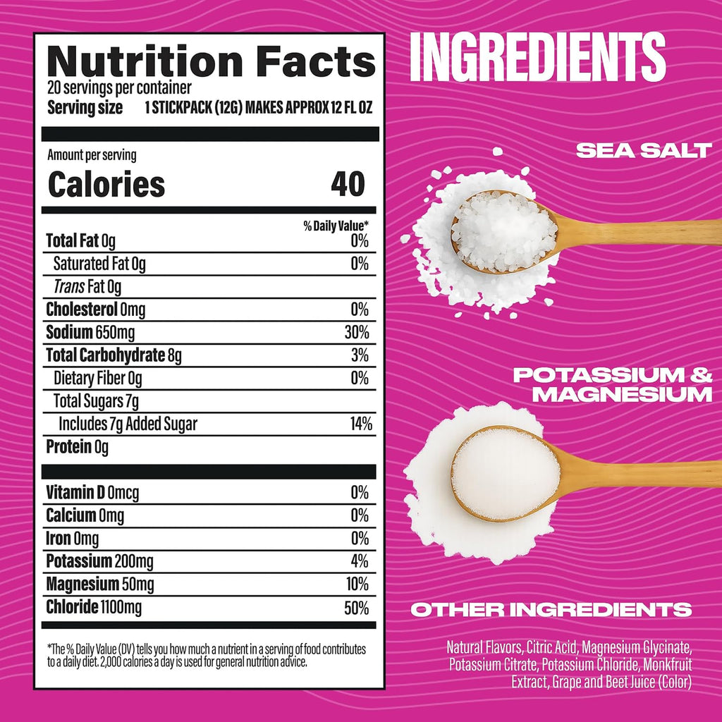 BUBS Naturals - Hydrate or Die Electrolytes Powder Packets for Fast Absorption | Premium 2000mg Electrolyte Powder | for Sports, Recovery & Well-Being (Natural Mixed Berry Flavor, 20 Sticks)