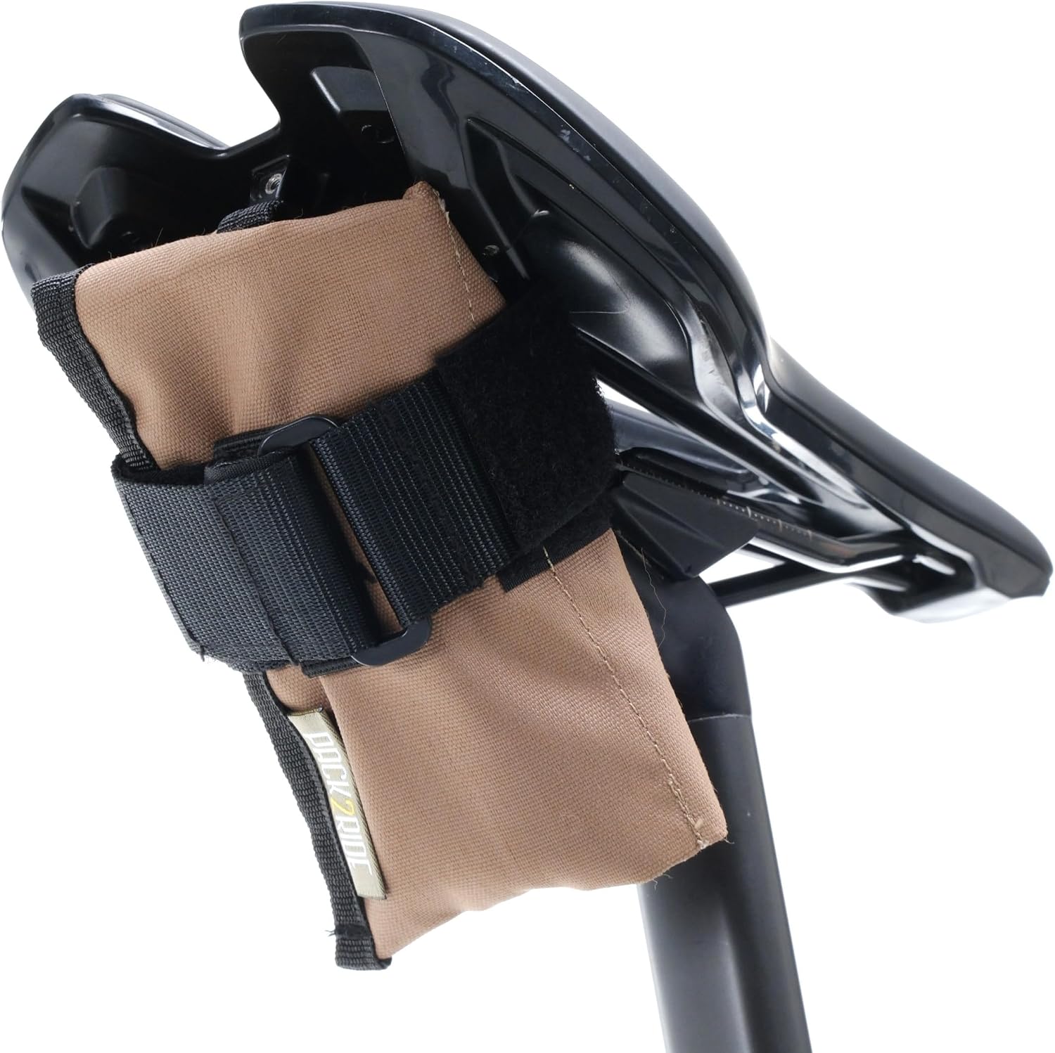 PACK2RIDE Blossom Roll Bike Saddle Bag - Bike Seat Bag with 3 Organization Pockets for Tools - Water Resistant, Durable Cordura Fabric - Road Bike Accessories - Lightweight Bicycle Accessories (Tan)