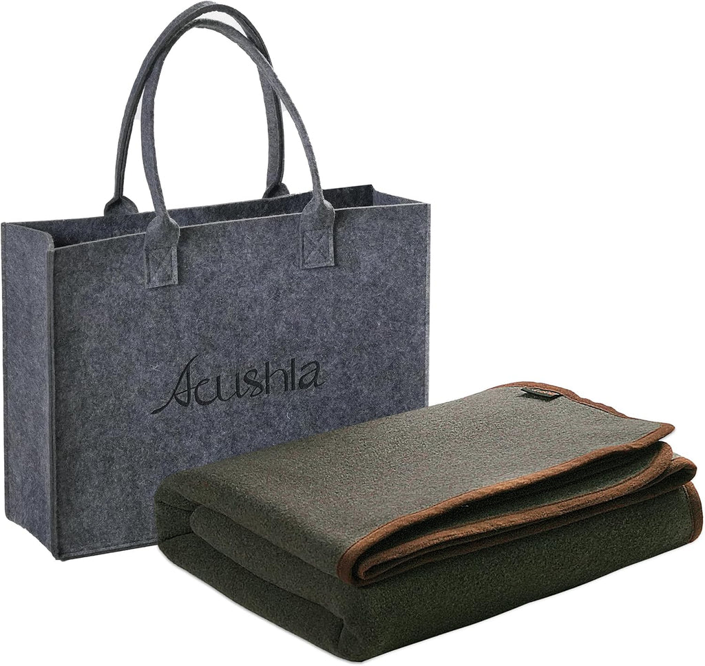 ACUSHLA Merino Wool Blanket Warm Throw Camping Bed Outdoor Travel Car,Green