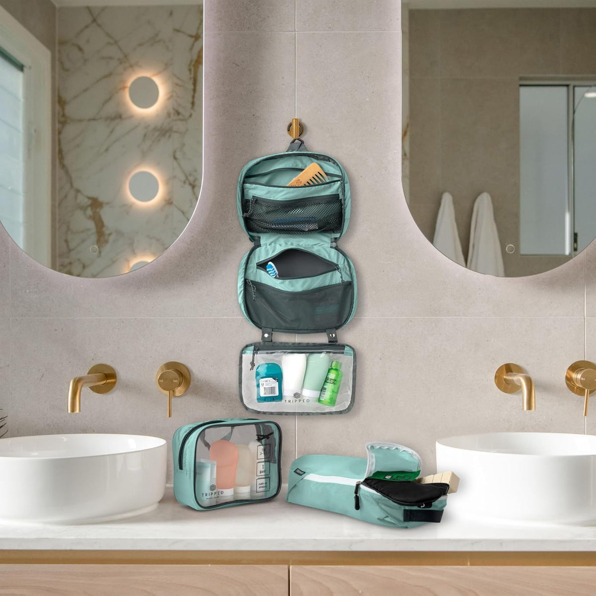 TRIPPED Travel Gear 3-Piece Travel Toiletry Bag Set