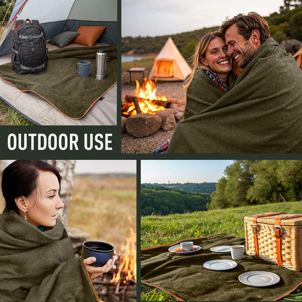 Large Military Wool Blanket - Warm & Thick Emergency Survival Blanket Great for Camping, Outdoors, Sports Events, Picnics, 4.5 lbs, 64" x 88" (Olive Green)