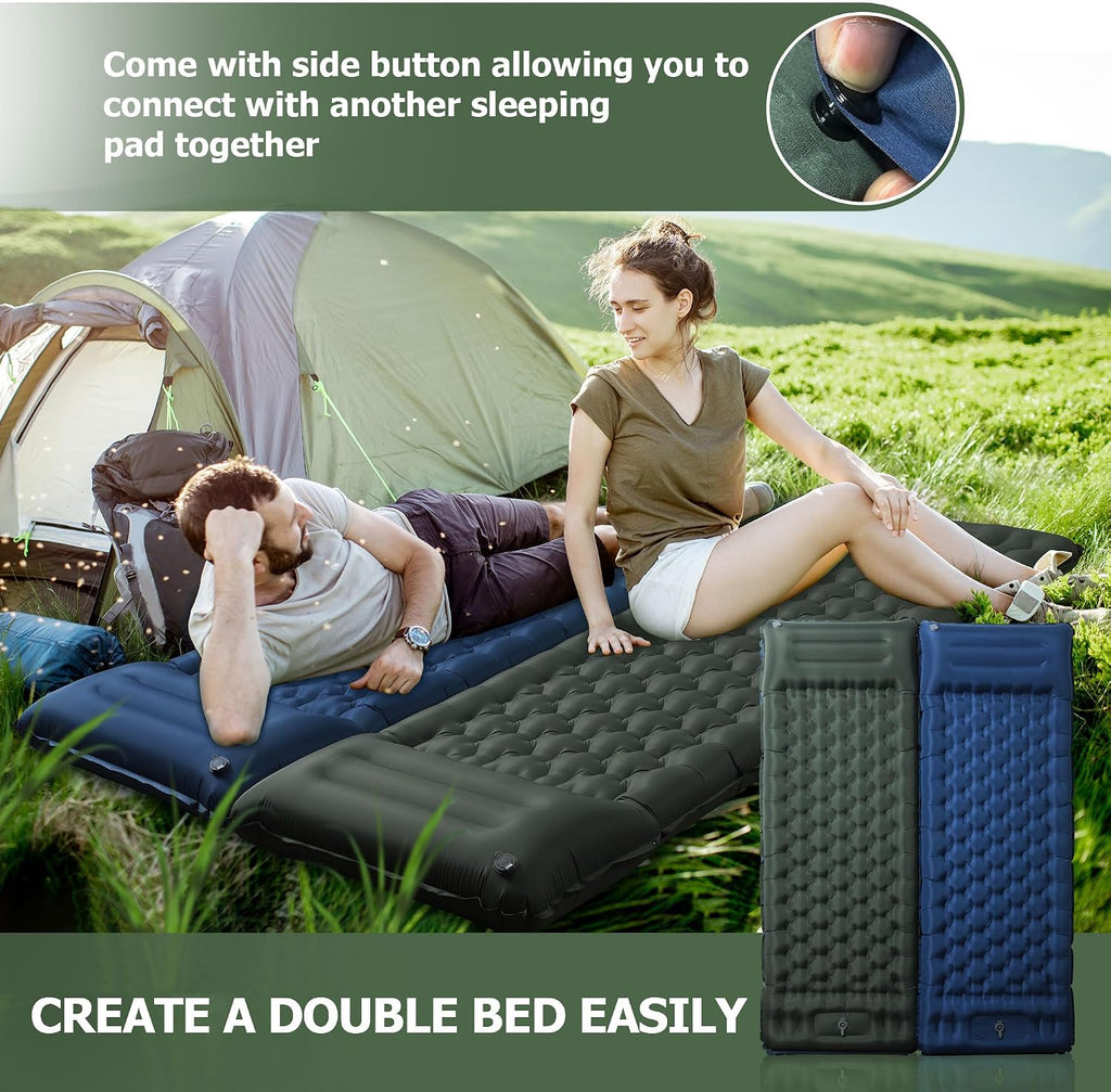 Toncoke Sleeping Pad, 4.7" Extra-Thick & Ultralight Inflatable Camping Mat with Pillow, Built-in Foot Pump, Compact for Backpacking, Camping, Hiking, Travel —Military Green