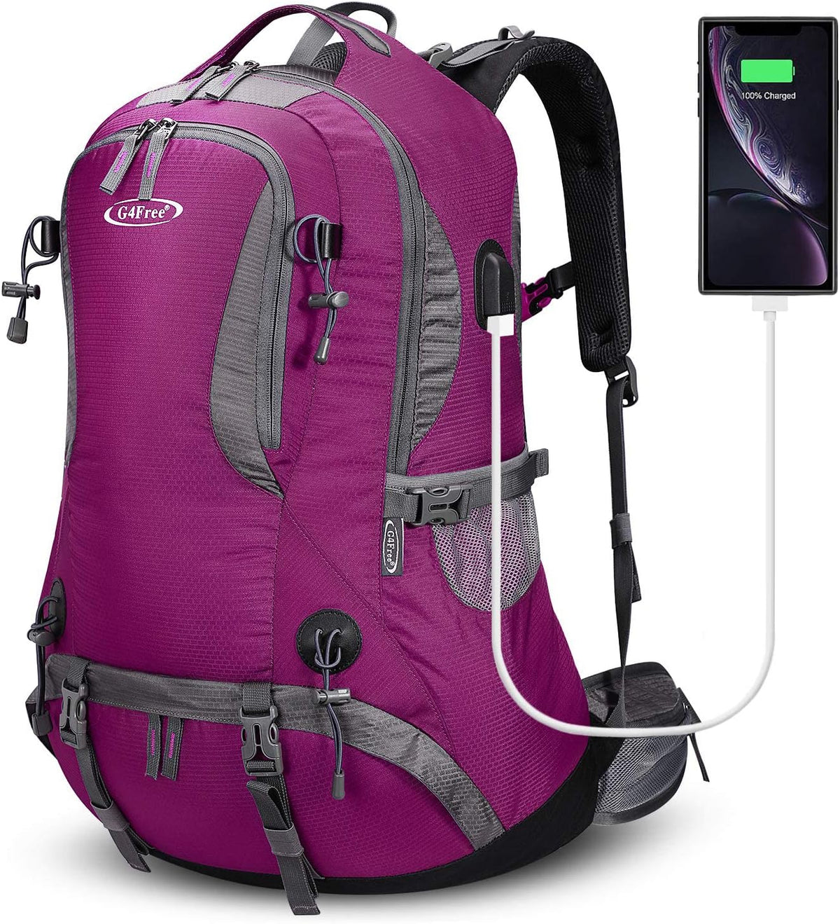 G4Free 50L Hiking Backpack Waterproof Daypack Outdoor Camping Climbing Backpack with Rain Cover for Men Women(Dark Blue)
