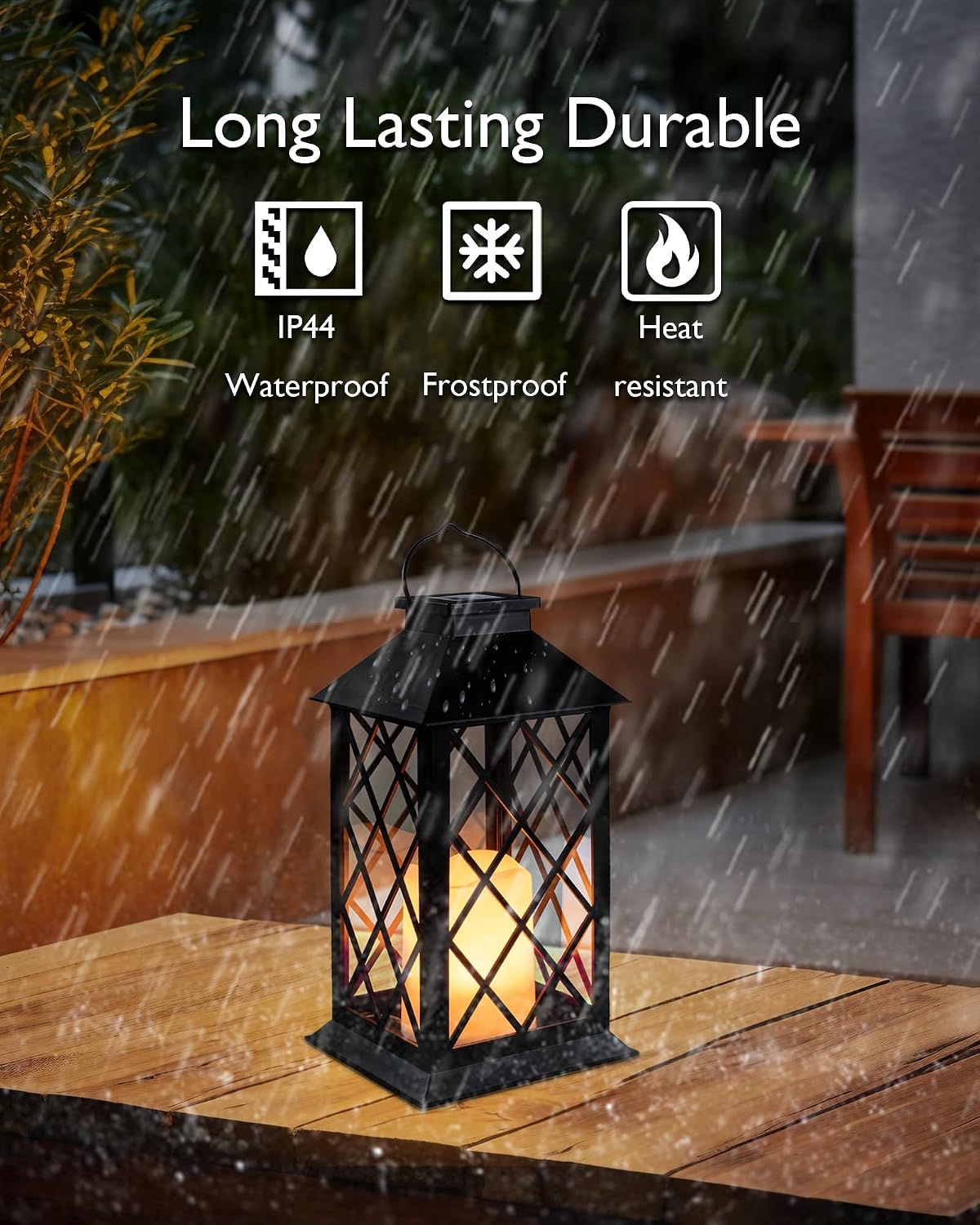 Homemory 2 Pack 13'' Black Solar Lanterns, Flickering Flame Hanging Lights