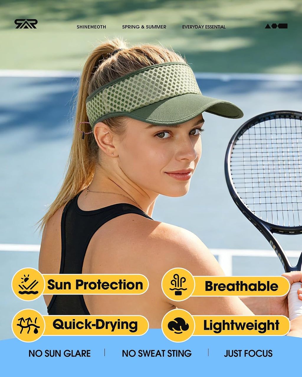 SUNMECI Mesh Breathable Sports Visor - Men Women Adjustable Lightweight Quick Dry Sun Hat for Tennis, Golf, Running
