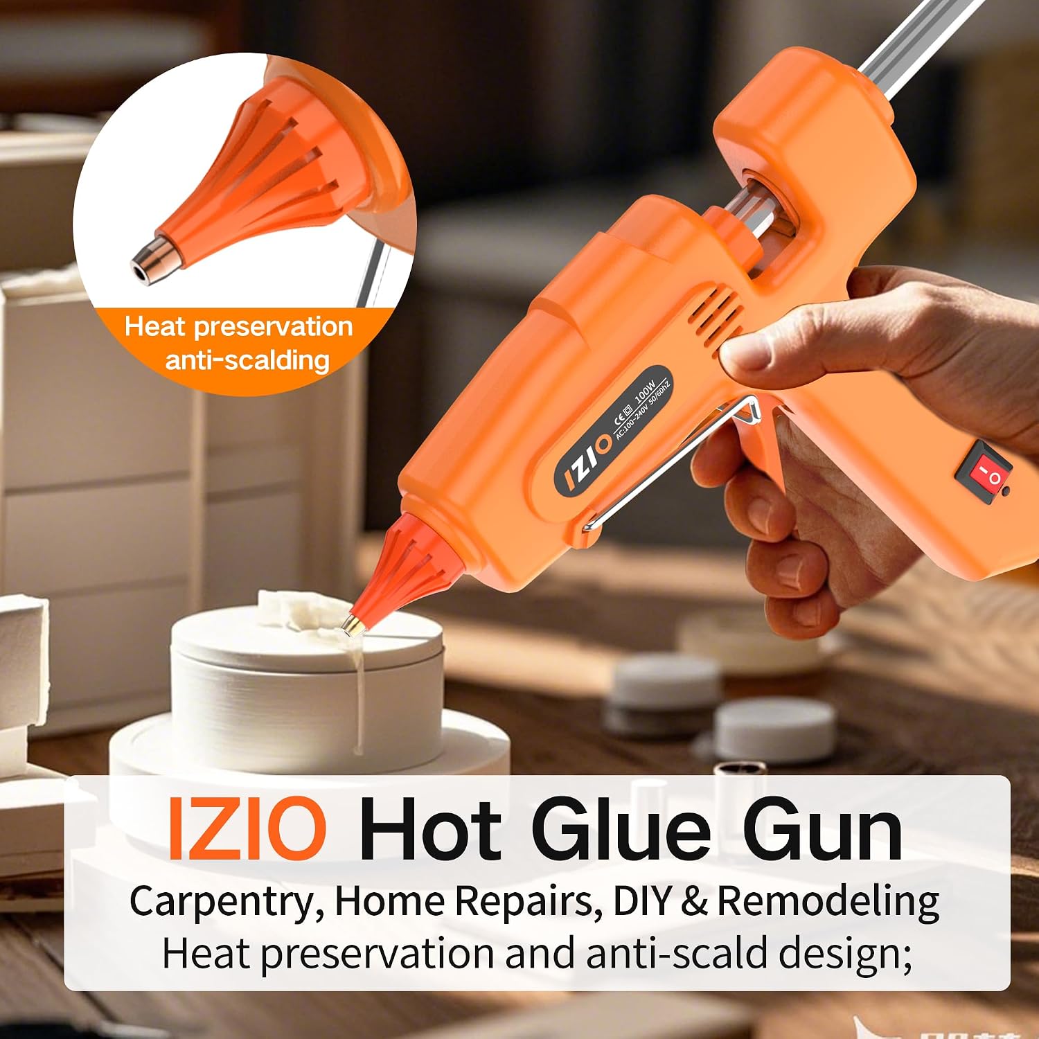 IZIO 100W Hot Glue Gun Kit with Storage Bag, 21 Glue Sticks, Fast Heating Full Size Glue Gun for Crafts, DIY, Home Repair, Wood, Fabric, School Projects