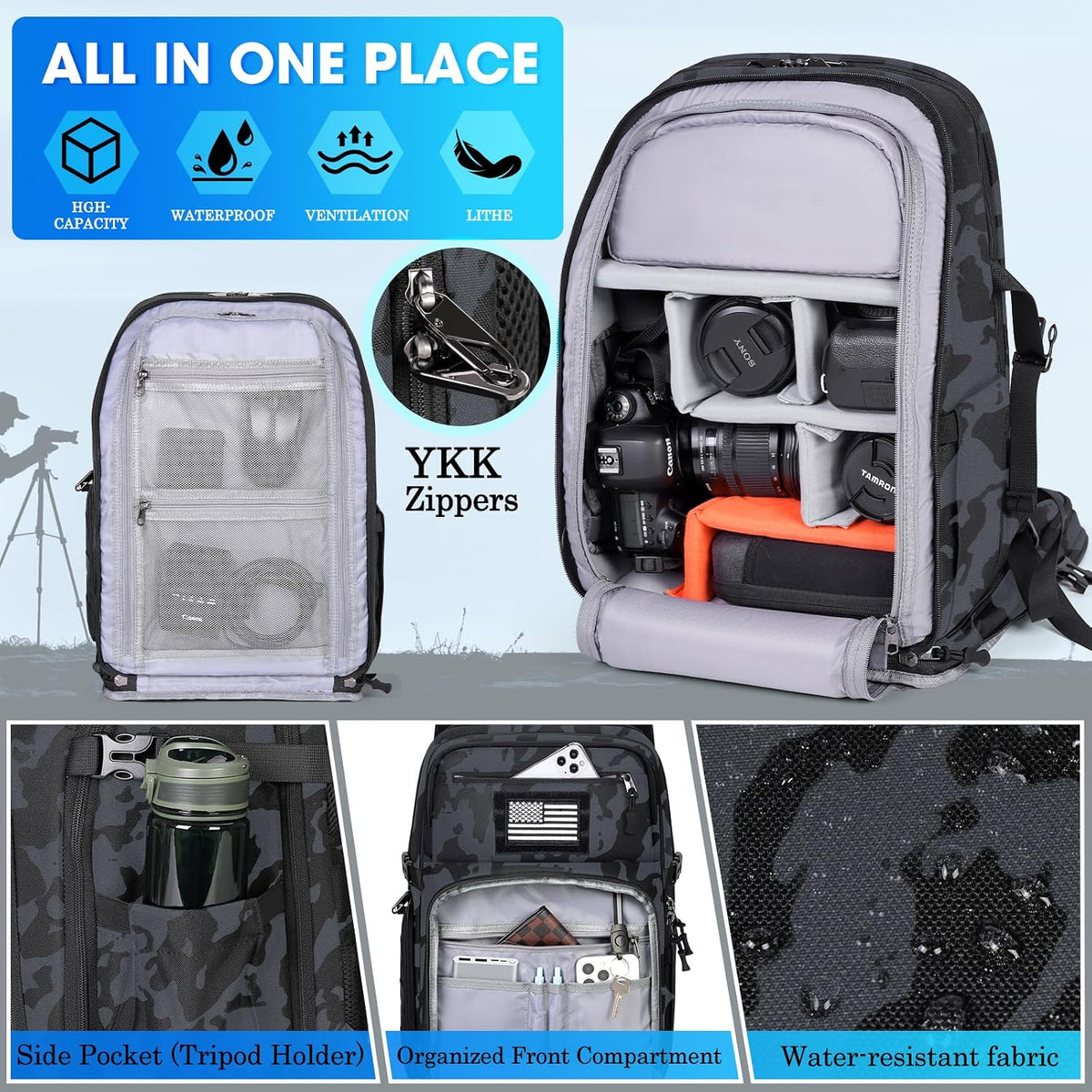 SDYSM Waterproof Camera Backpack 15.6 Inch,Camera Bags for Photographers
