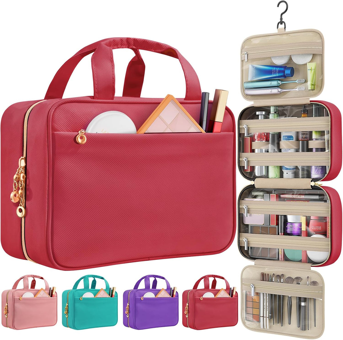 Travel Toiletry Bag for Women, Hanging Makeup Organizer Clear Pockets