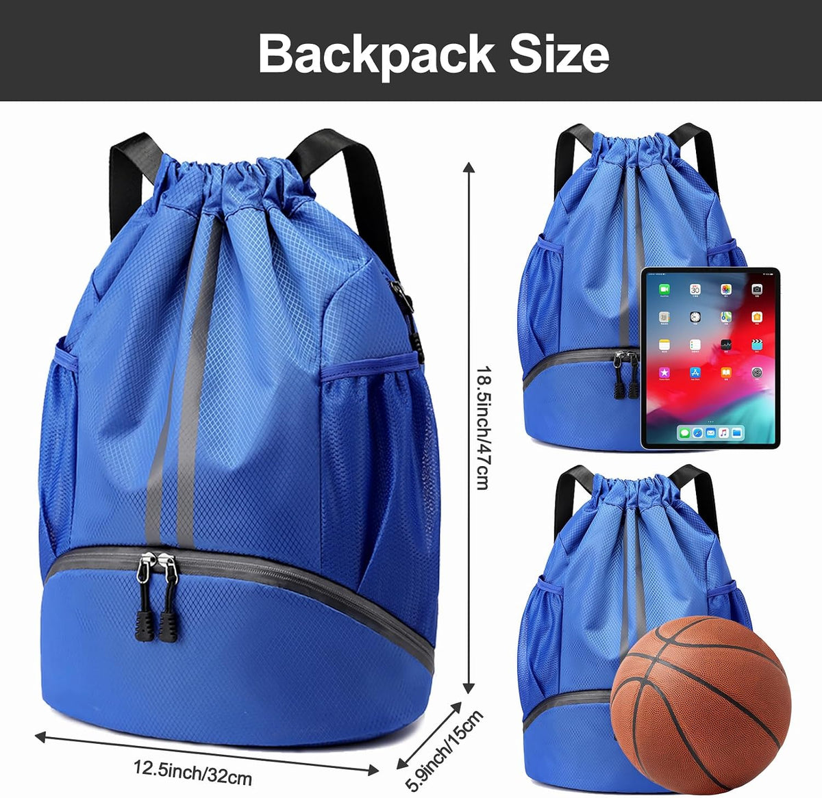 Hoedia Sports Drawstring Backpack - Swim Gym Bag for Women and Men