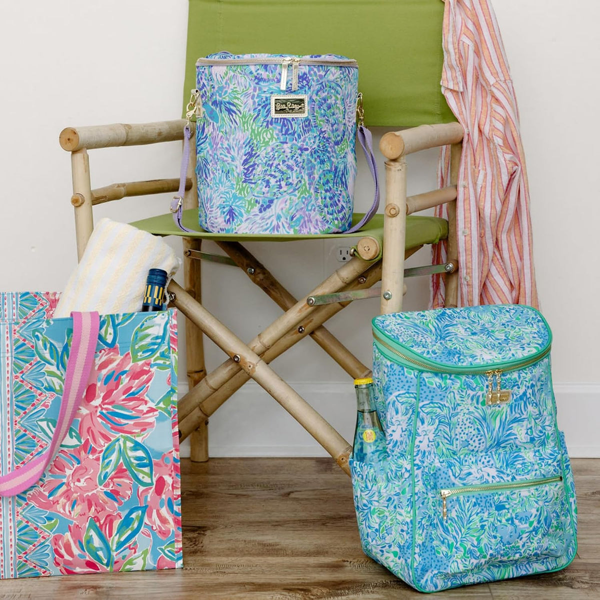 Lilly Pulitzer Insulated Backpack Cooler Large Capacity, Green Portable Soft Cooler Bag for Picnics, Beach, Pool, Hiking, Dandy Lions
