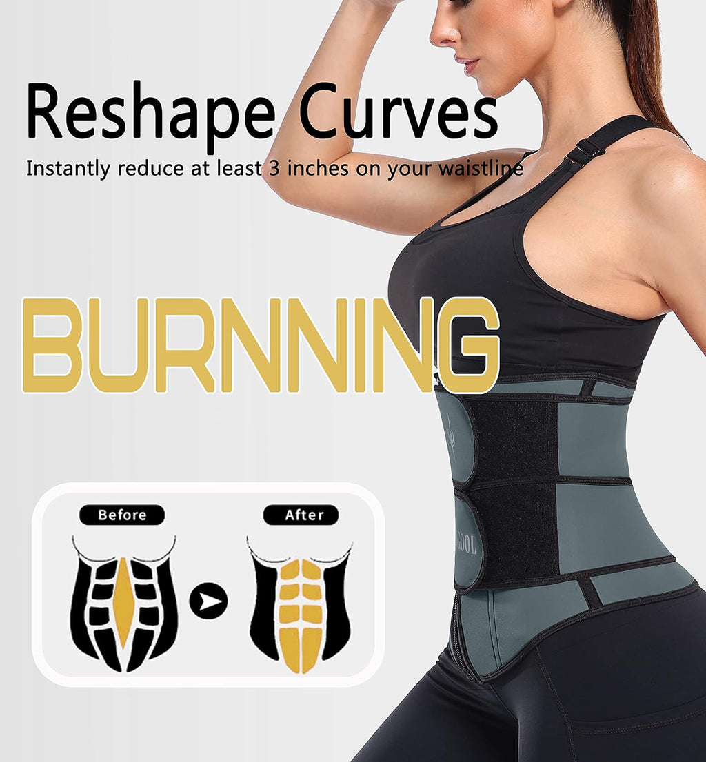 ANGOOL Neopren Waist Trainer for Women,Workout Plus Size Trimmer Belt Sauna Sweat Corset Cincher with Zipper