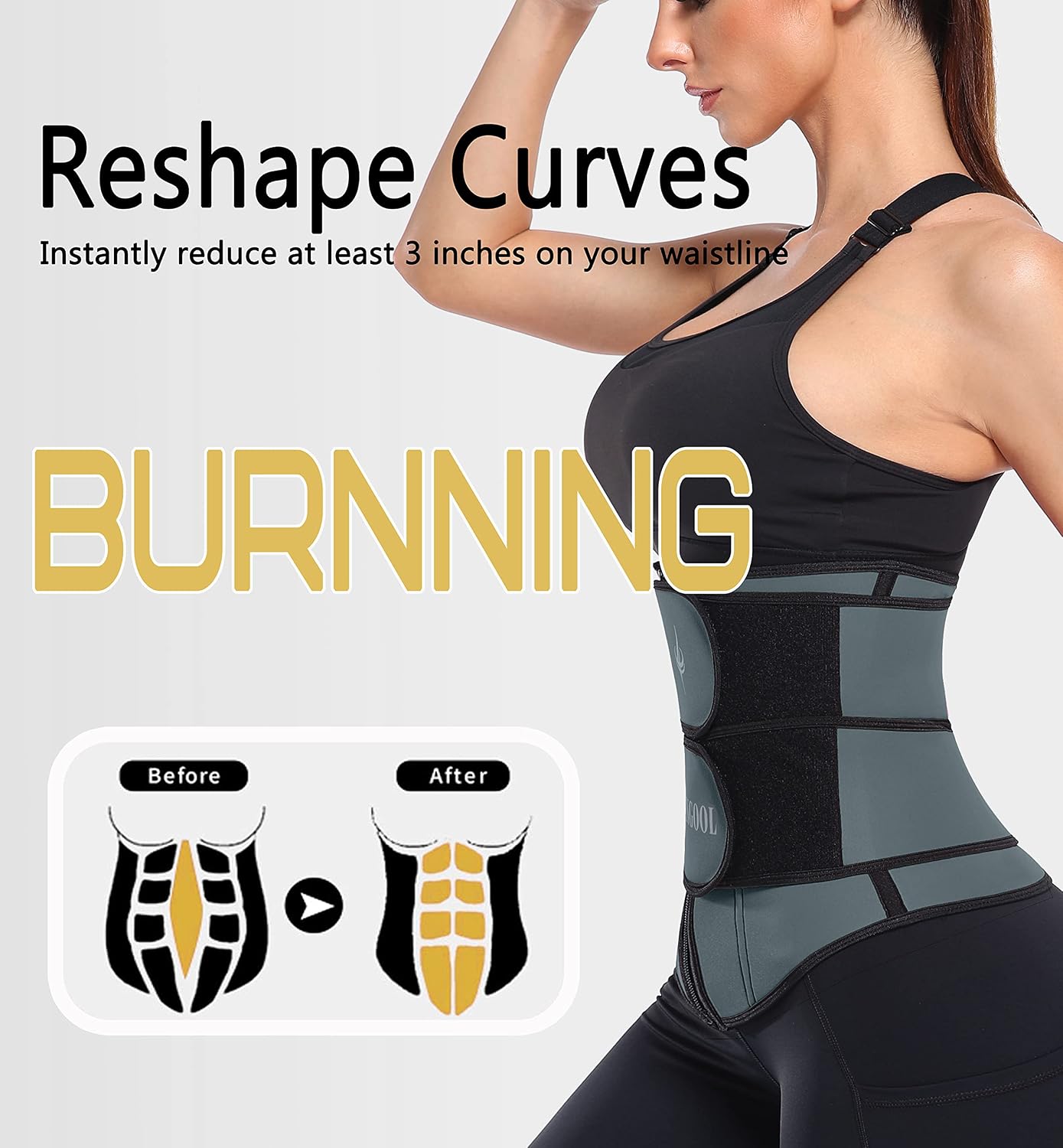 ANGOOL Neopren Waist Trainer for Women,Workout Plus Size Trimmer Belt Sauna Sweat Corset Cincher with Zipper
