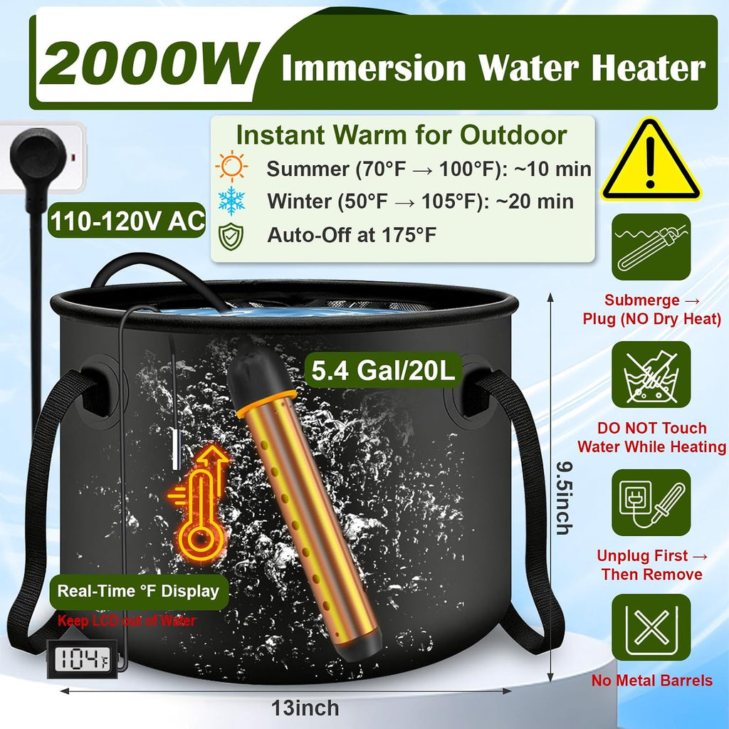 Portable Camping Shower with Head & Heater, Outdoor Shower Kit