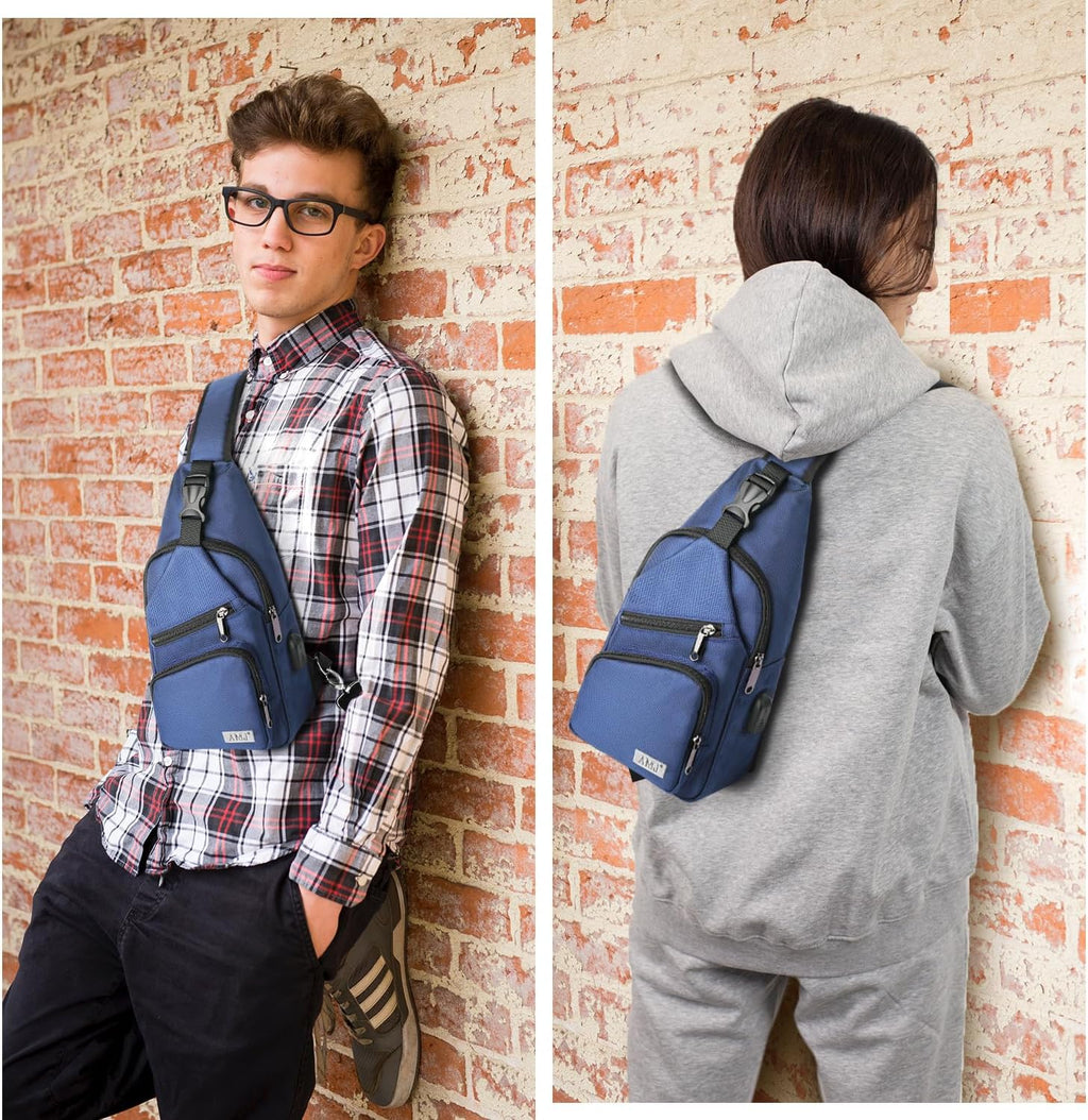AMJ Crossbody Sling Bag Men Women, Casual Shoulder Backpack, Chest Daypack Satchel for Hiking Travel