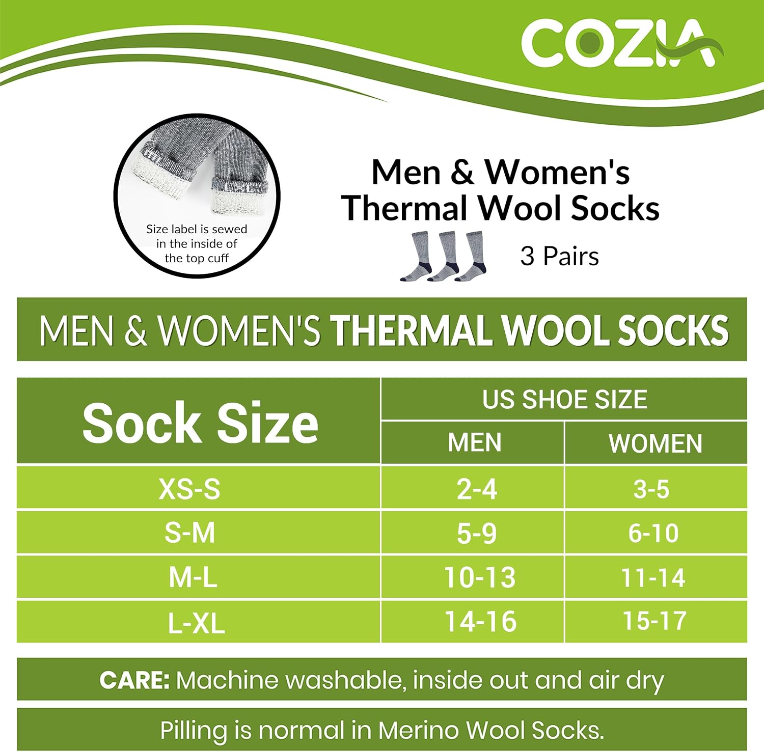 COZIA Merino Wool Socks for Men & Women Casual Warm Winter Cozy Thermal Socks