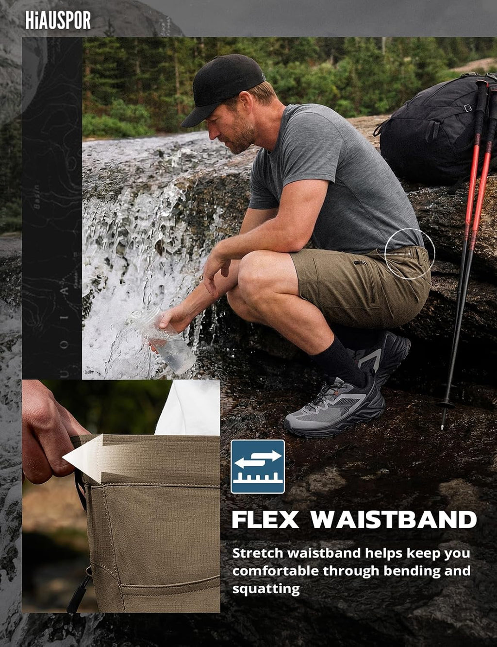 Hiauspor Men's Hiking Cargo Shorts: Quick Dry Lightweight with 6 Pockets