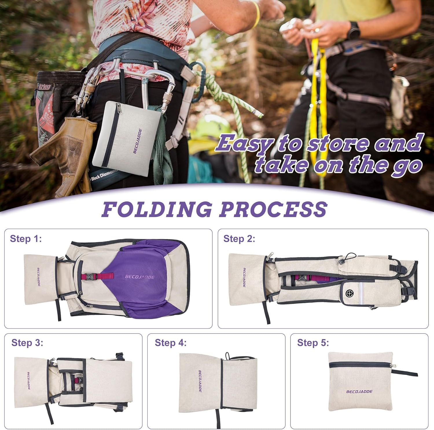 BECOJADDE 15L Small Hiking Backpack for Men Women Foldable Packable Back Pack Ultralight Hiking Daypack for Travel Camping Outdoor, Beige Purple