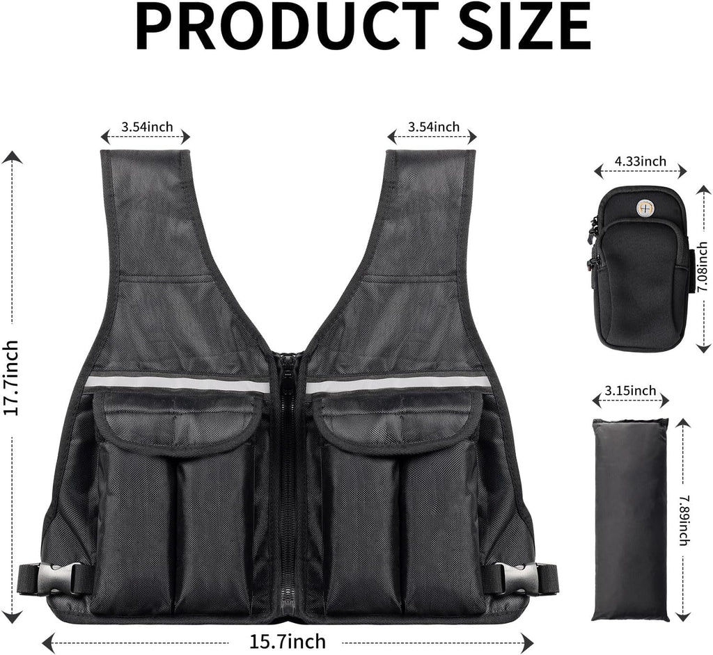 Prodigen Adjustable Weighted Vest, 0-10 lb/0-12 lb/0-18 lb Weight Vest for Women and Man with 8 Removable Sandbag and Pocket | Weighted Vest for Walking, Running, Weight Loss, Strength Training