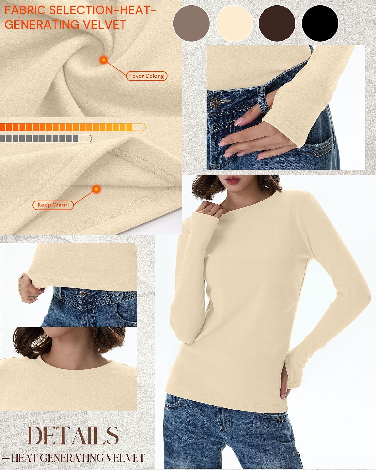 Neer 4 Pack Women's Thermal Fleece Lined Shirts Warm Base Layer